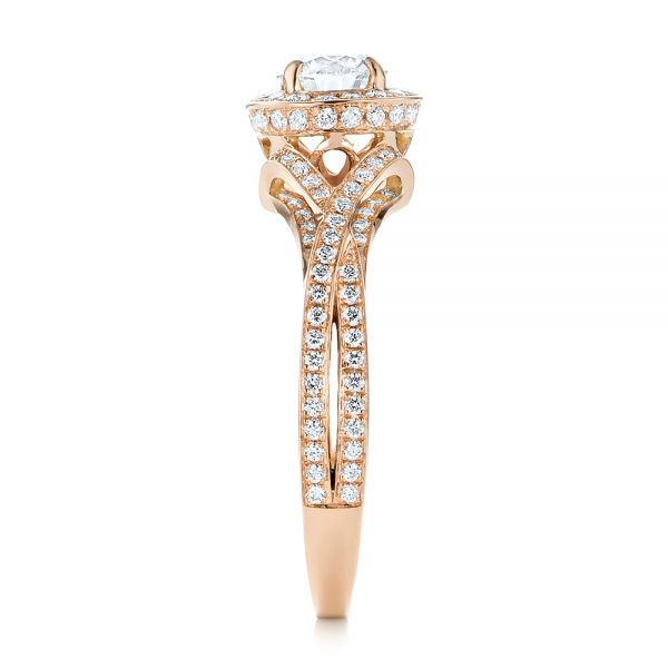 14k Rose Gold Custom Diamond Halo Engagement Ring - Side View -  103327