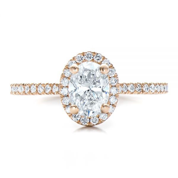 14k Rose Gold Custom Diamond Halo Engagement Ring - Top View - 100741