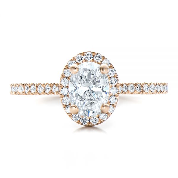 18k Rose Gold 18k Rose Gold Custom Diamond Halo Engagement Ring - Top View -  100741