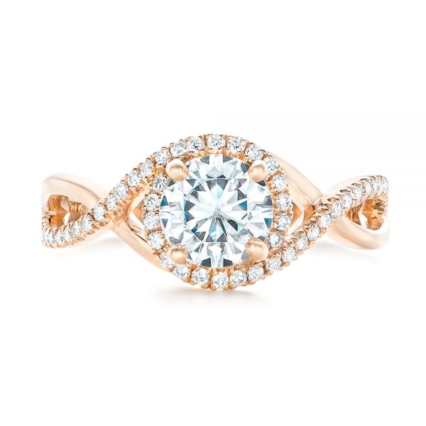 14k Rose Gold Custom Diamond Halo Engagement Ring - Top View -  102525