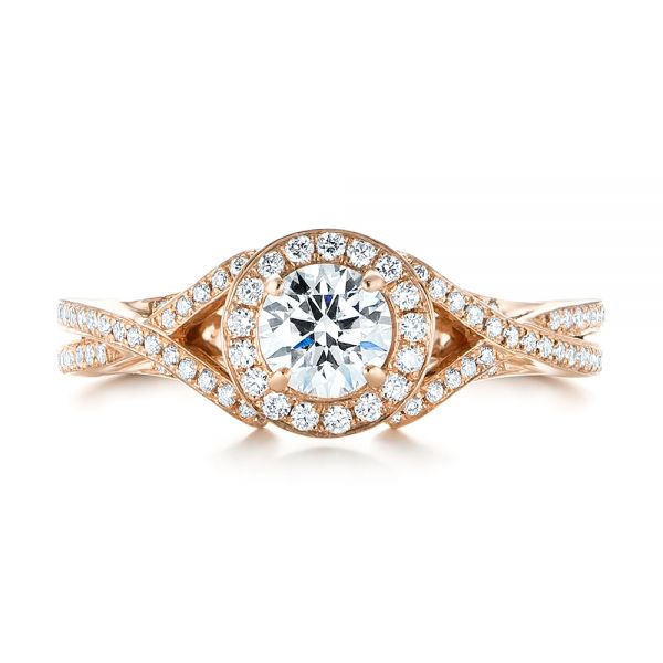 14k Rose Gold Custom Diamond Halo Engagement Ring - Top View -  103327