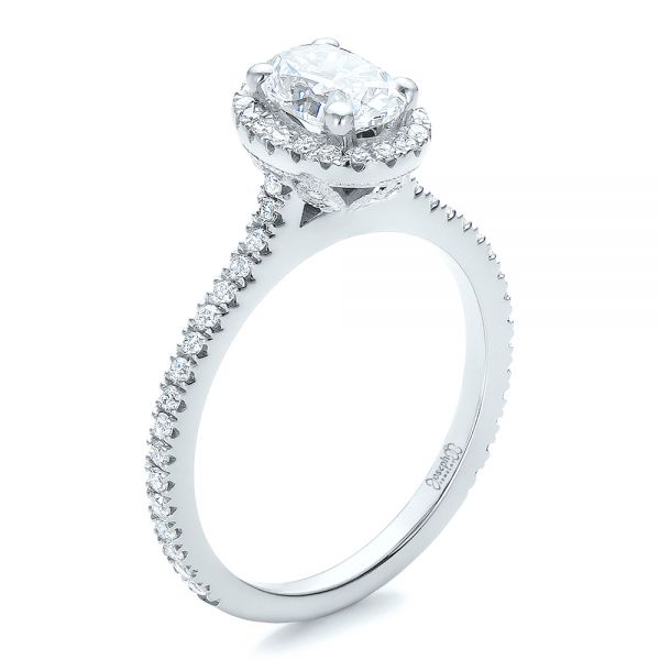 18k White Gold 18k White Gold Custom Diamond Halo Engagement Ring - Flat View -  100741