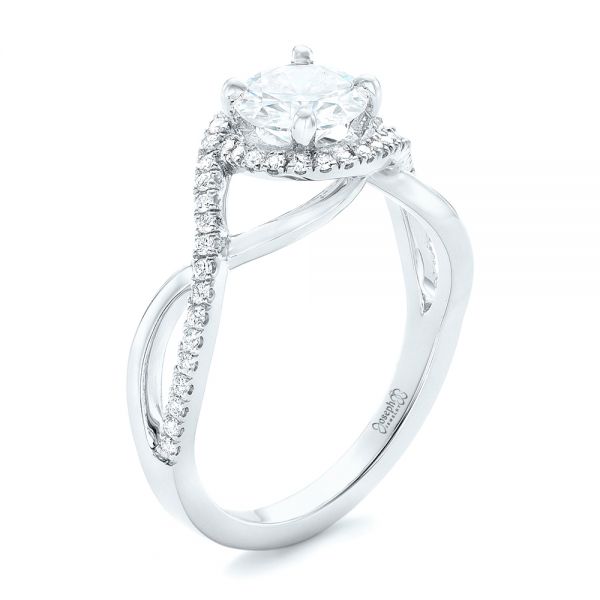 14k White Gold 14k White Gold Custom Diamond Halo Engagement Ring - Three-Quarter View -  102525