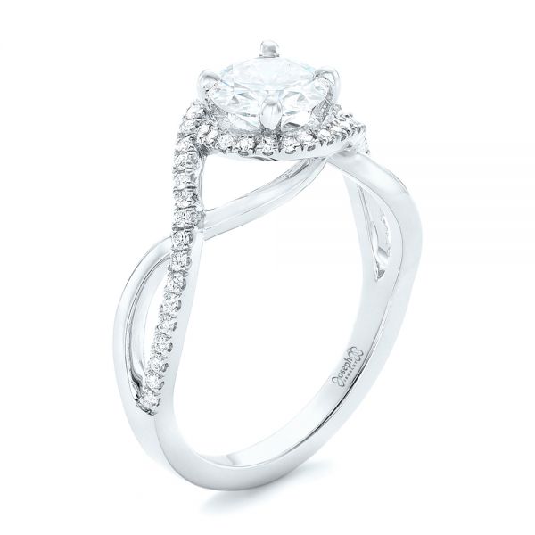 18k White Gold 18k White Gold Custom Diamond Halo Engagement Ring - Three-Quarter View - 102525