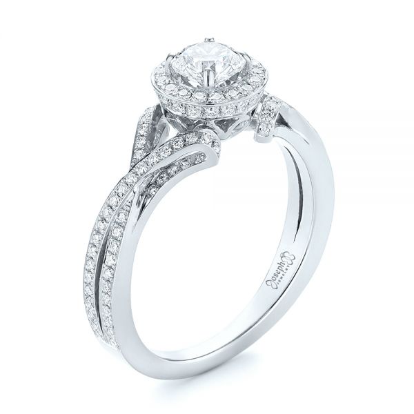 14k White Gold 14k White Gold Custom Diamond Halo Engagement Ring - Three-Quarter View -  103327