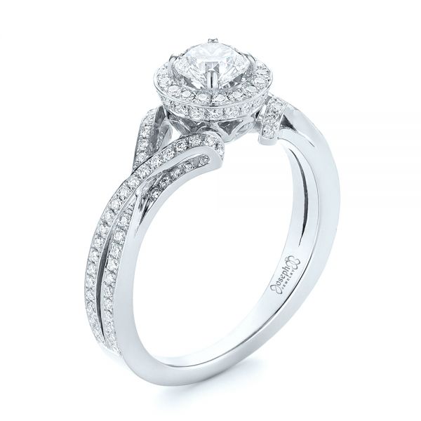 Platinum Platinum Custom Diamond Halo Engagement Ring - Three-Quarter View - 103327