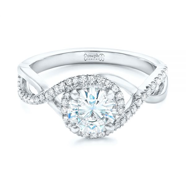 18k White Gold 18k White Gold Custom Diamond Halo Engagement Ring - Flat View -  102525