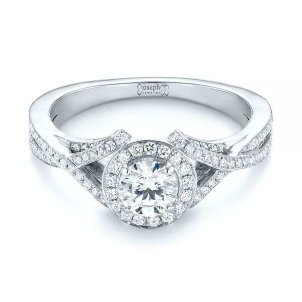 18k White Gold 18k White Gold Custom Diamond Halo Engagement Ring - Flat View -  103327