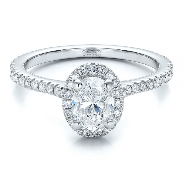 14k White Gold 14k White Gold Custom Diamond Halo Engagement Ring - Flat View -  100741