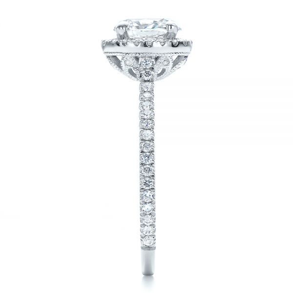 18k White Gold 18k White Gold Custom Diamond Halo Engagement Ring - Side View -  100741