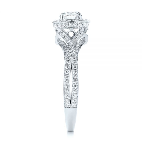 18k White Gold 18k White Gold Custom Diamond Halo Engagement Ring - Side View -  103327