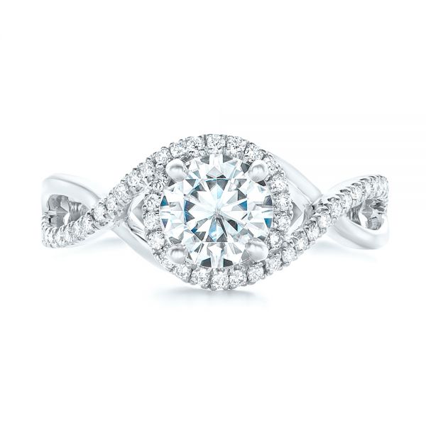 18k White Gold 18k White Gold Custom Diamond Halo Engagement Ring - Top View -  102525