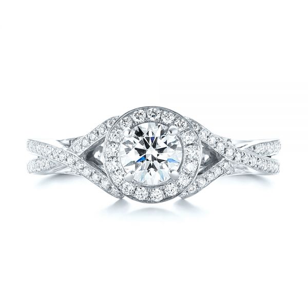 18k White Gold 18k White Gold Custom Diamond Halo Engagement Ring - Top View -  103327