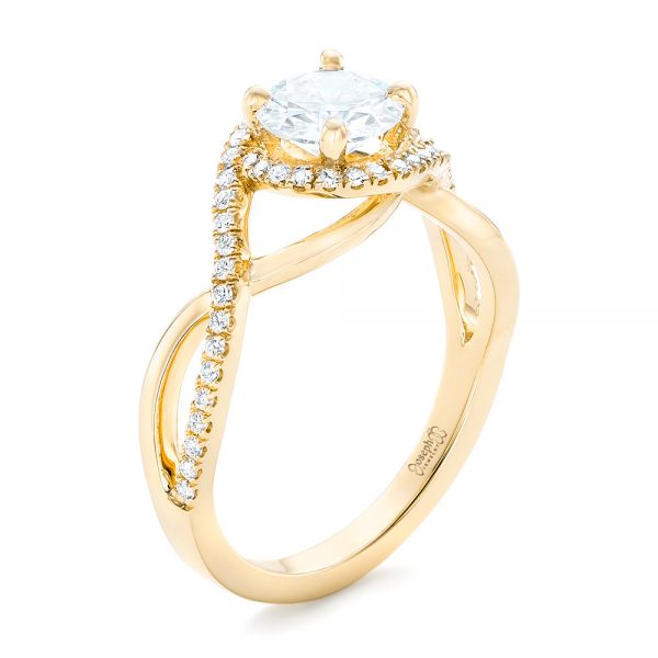 14k Yellow Gold 14k Yellow Gold Custom Diamond Halo Engagement Ring - Three-Quarter View -  102525