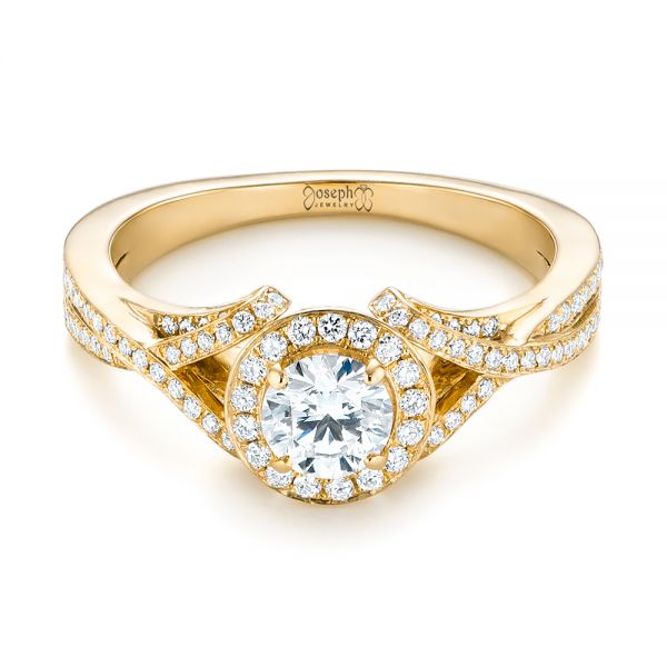 18k Yellow Gold 18k Yellow Gold Custom Diamond Halo Engagement Ring - Flat View -  103327
