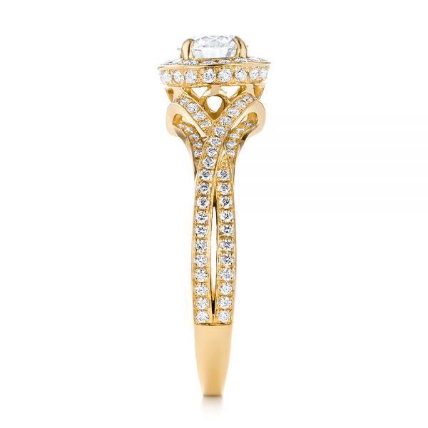 14k Yellow Gold 14k Yellow Gold Custom Diamond Halo Engagement Ring - Side View -  103327