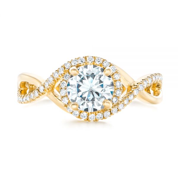 18k Yellow Gold 18k Yellow Gold Custom Diamond Halo Engagement Ring - Top View -  102525
