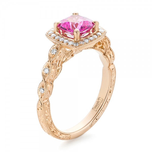 خواتم سولتيه المعلم Custom-Rose-Gold-and-Pink-Sapphire-Engagement-Ring-3Qtr-102285