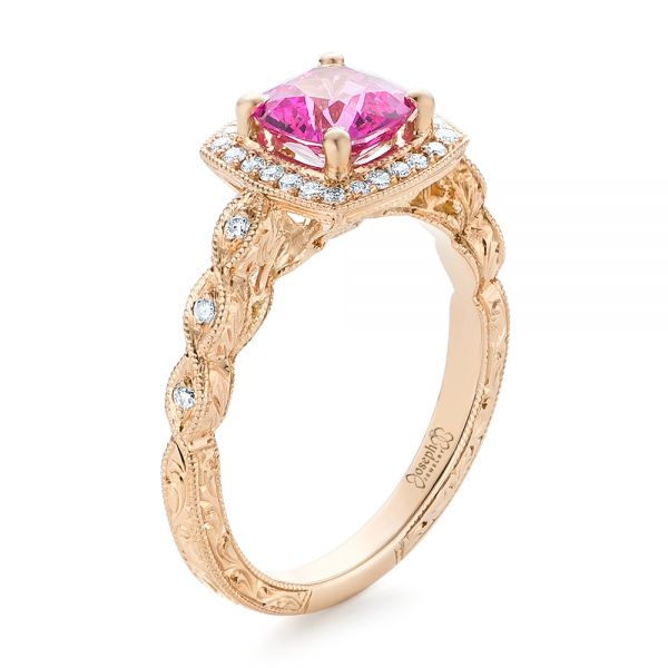 18k Rose Gold 18k Rose Gold Custom Pink Sapphire Engagement Ring - Three-Quarter View -  102285