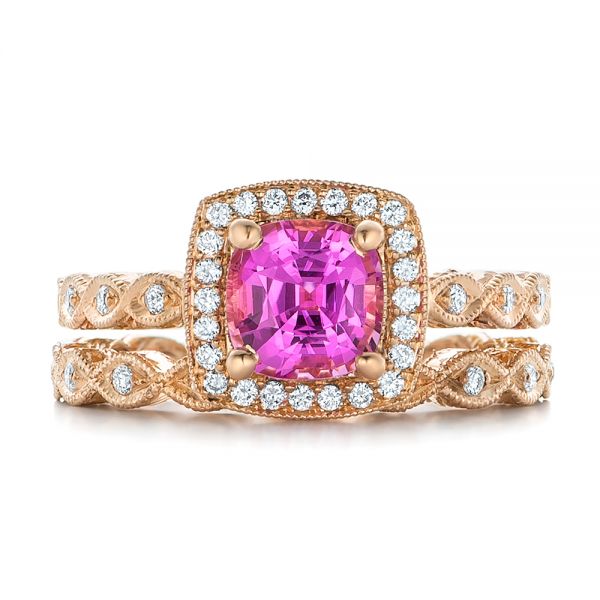 14k Rose Gold Custom Pink Sapphire Engagement Ring - Three-Quarter View -  102285