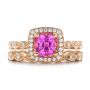 14k Rose Gold Custom Pink Sapphire Engagement Ring - Three-Quarter View -  102285 - Thumbnail