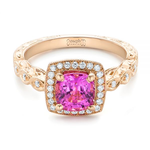 18k Rose Gold 18k Rose Gold Custom Pink Sapphire Engagement Ring - Flat View -  102285