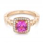 18k Rose Gold 18k Rose Gold Custom Pink Sapphire Engagement Ring - Flat View -  102285 - Thumbnail