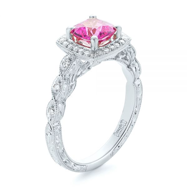 18k White Gold 18k White Gold Custom Pink Sapphire Engagement Ring - Three-Quarter View -  102285