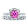  Platinum Platinum Custom Pink Sapphire Engagement Ring - Three-Quarter View -  102285 - Thumbnail