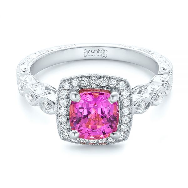 18k White Gold 18k White Gold Custom Pink Sapphire Engagement Ring - Flat View -  102285