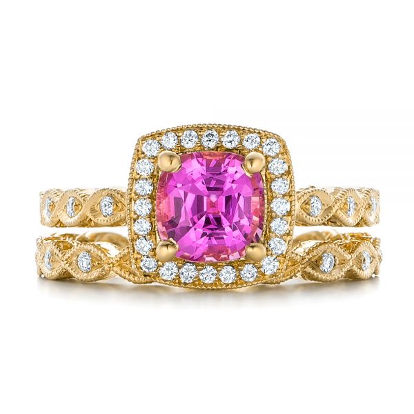 14k Yellow Gold 14k Yellow Gold Custom Pink Sapphire Engagement Ring - Three-Quarter View -  102285