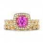 18k Yellow Gold 18k Yellow Gold Custom Pink Sapphire Engagement Ring - Three-Quarter View -  102285 - Thumbnail