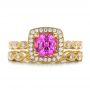 14k Yellow Gold 14k Yellow Gold Custom Pink Sapphire Engagement Ring - Three-Quarter View -  102285 - Thumbnail