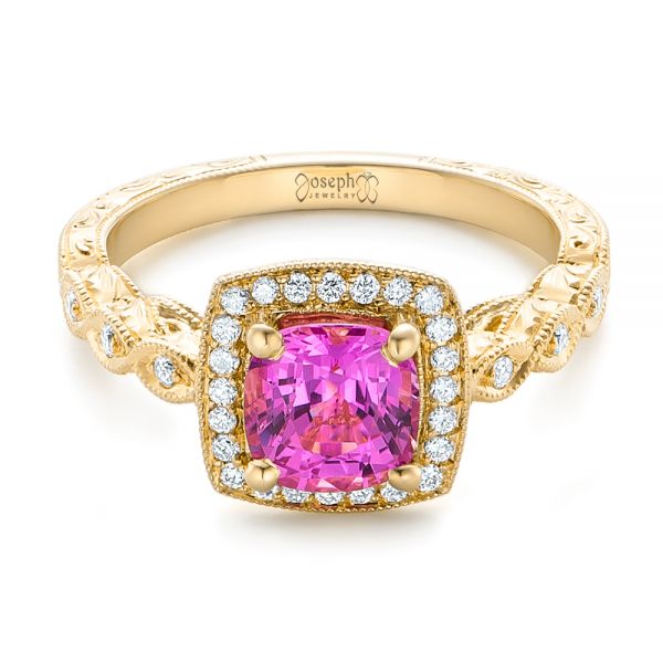 14k Yellow Gold 14k Yellow Gold Custom Pink Sapphire Engagement Ring - Flat View -  102285