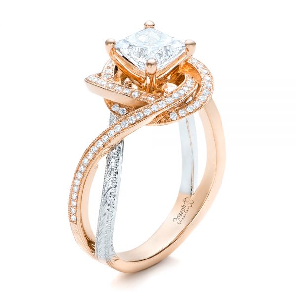 14k Rose Gold And 18K Gold 14k Rose Gold And 18K Gold Custom Diamond Engagement Ring - Three-Quarter View -  101749