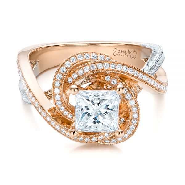 14k Rose Gold And Platinum Custom Diamond Engagement Ring - Flat View -  101749