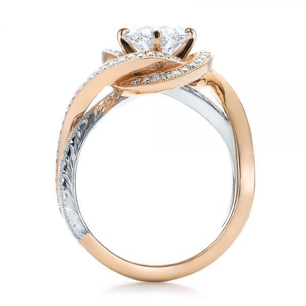 14k Rose Gold And Platinum Custom Diamond Engagement Ring - Front View -  100822