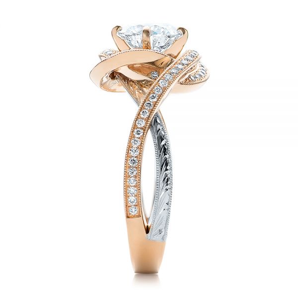 18k Rose Gold And 14K Gold 18k Rose Gold And 14K Gold Custom Diamond Engagement Ring - Side View -  100822