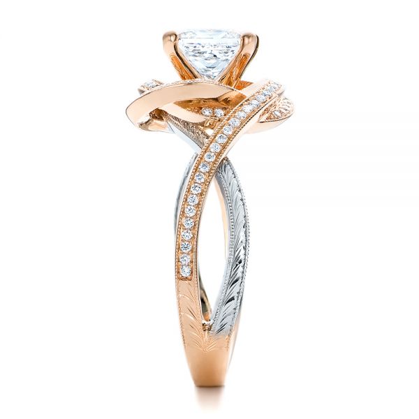 14k Rose Gold And Platinum Custom Diamond Engagement Ring - Side View -  101749