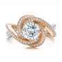 14k Rose Gold And Platinum Custom Diamond Engagement Ring - Top View -  100822 - Thumbnail