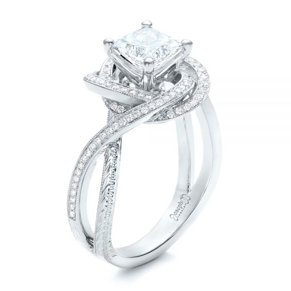 18k White Gold And Platinum 18k White Gold And Platinum Custom Diamond Engagement Ring - Three-Quarter View - 101749