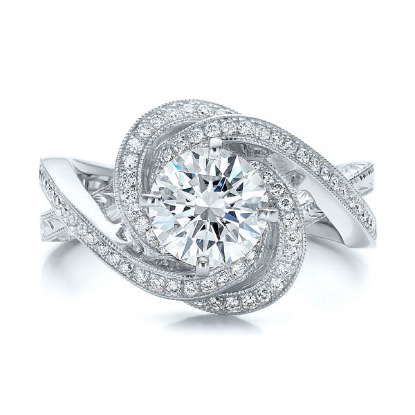 18k White Gold And 18K Gold 18k White Gold And 18K Gold Custom Diamond Engagement Ring - Top View -  100822
