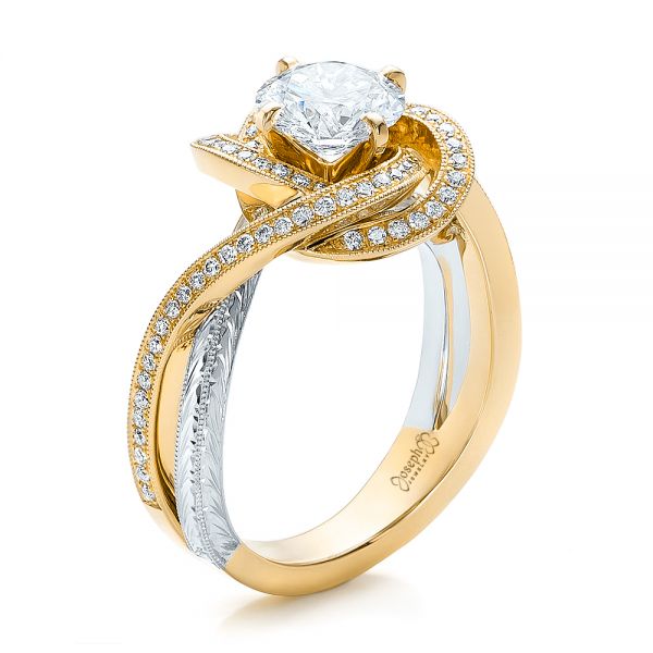 18k Yellow Gold And Platinum 18k Yellow Gold And Platinum Custom Diamond Engagement Ring - Three-Quarter View -  100822