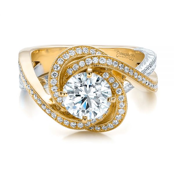 18k Yellow Gold And Platinum 18k Yellow Gold And Platinum Custom Diamond Engagement Ring - Flat View -  100822