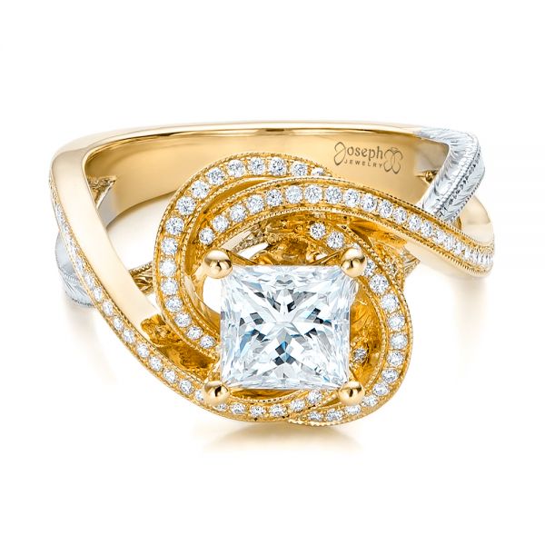 18k Yellow Gold And Platinum 18k Yellow Gold And Platinum Custom Diamond Engagement Ring - Flat View -  101749