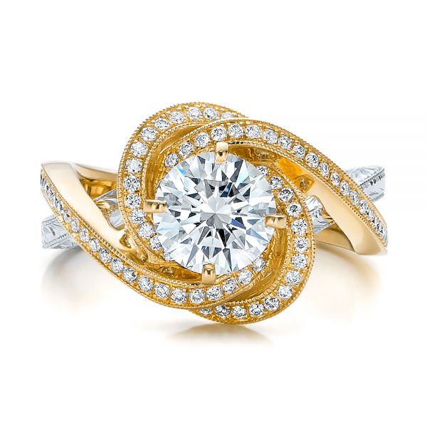 18k Yellow Gold And 18K Gold 18k Yellow Gold And 18K Gold Custom Diamond Engagement Ring - Top View -  100822