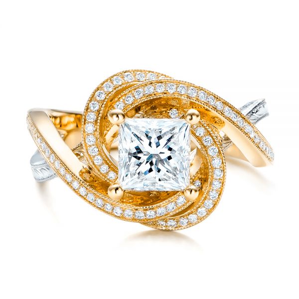 18k Yellow Gold And Platinum 18k Yellow Gold And Platinum Custom Diamond Engagement Ring - Top View -  101749