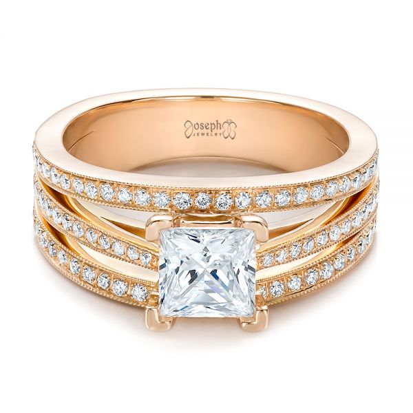 14k Rose Gold 14k Rose Gold Custom Princess Cut Diamond Engagement Ring - Flat View -  100657