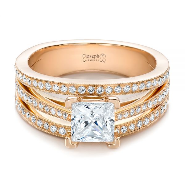 14k Rose Gold 14k Rose Gold Custom Princess Cut Diamond Engagement Ring - Flat View - 100657