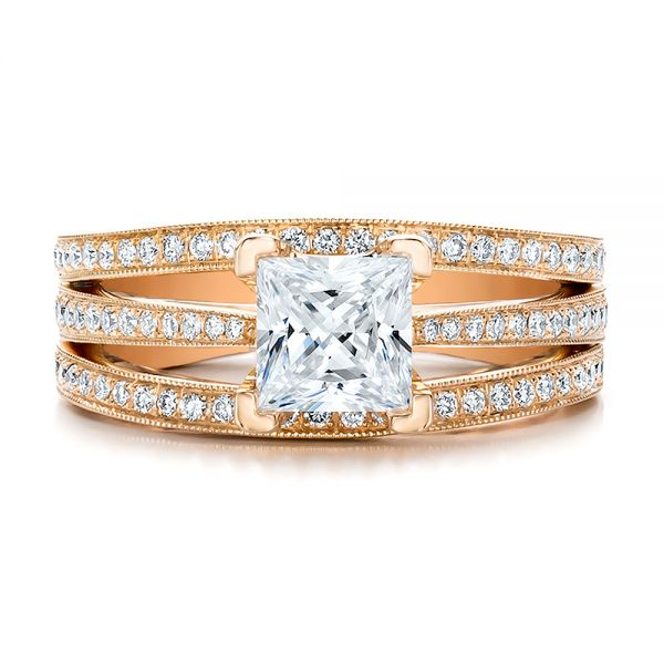 18k Rose Gold 18k Rose Gold Custom Princess Cut Diamond Engagement Ring - Top View -  100657